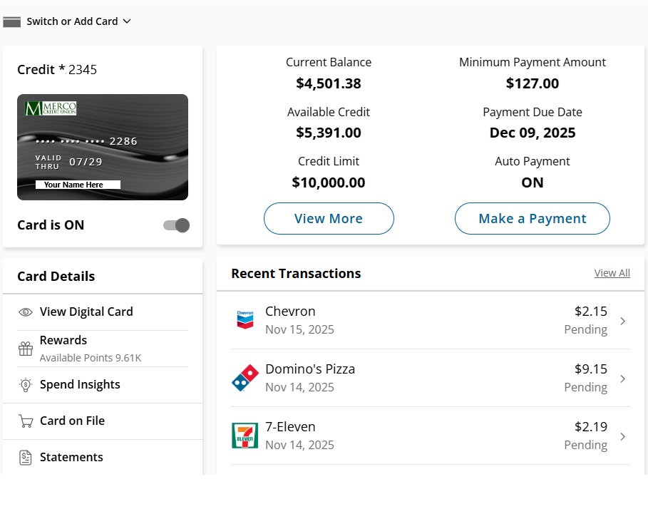 Screen Shot of My Cards App